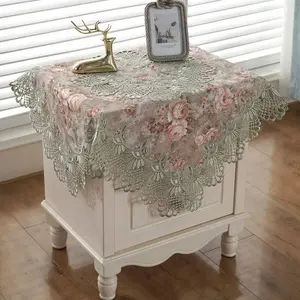 Damask Lace Patchwork Tablecloth Luxury Square Small Table Cover Elegant Floral Embroidered Lace Table Cloth for Party Dinning Decoration (Type E,22"x22")
