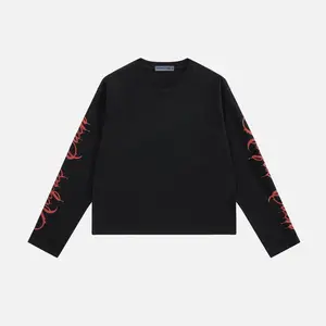 Aelfric Eden Boxy Thorn Chain Graphic Long Sleeve Tee Oversized Boxy Fit Dual Sleeve Thorn Chain Print Detail Heavyweight Cotton Fabric Y2K Edgy Streetwear Unisex Top