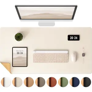 Aothia Dual-Sided Desk Mat - Natural Cork & Leather Desk Protector, Large Mouse Pad, Waterproof Blotter, Writing Pad for Office/Home, Beige (25.6"x13.7") Corporate Work Desk Accessories Desk Supplies Set