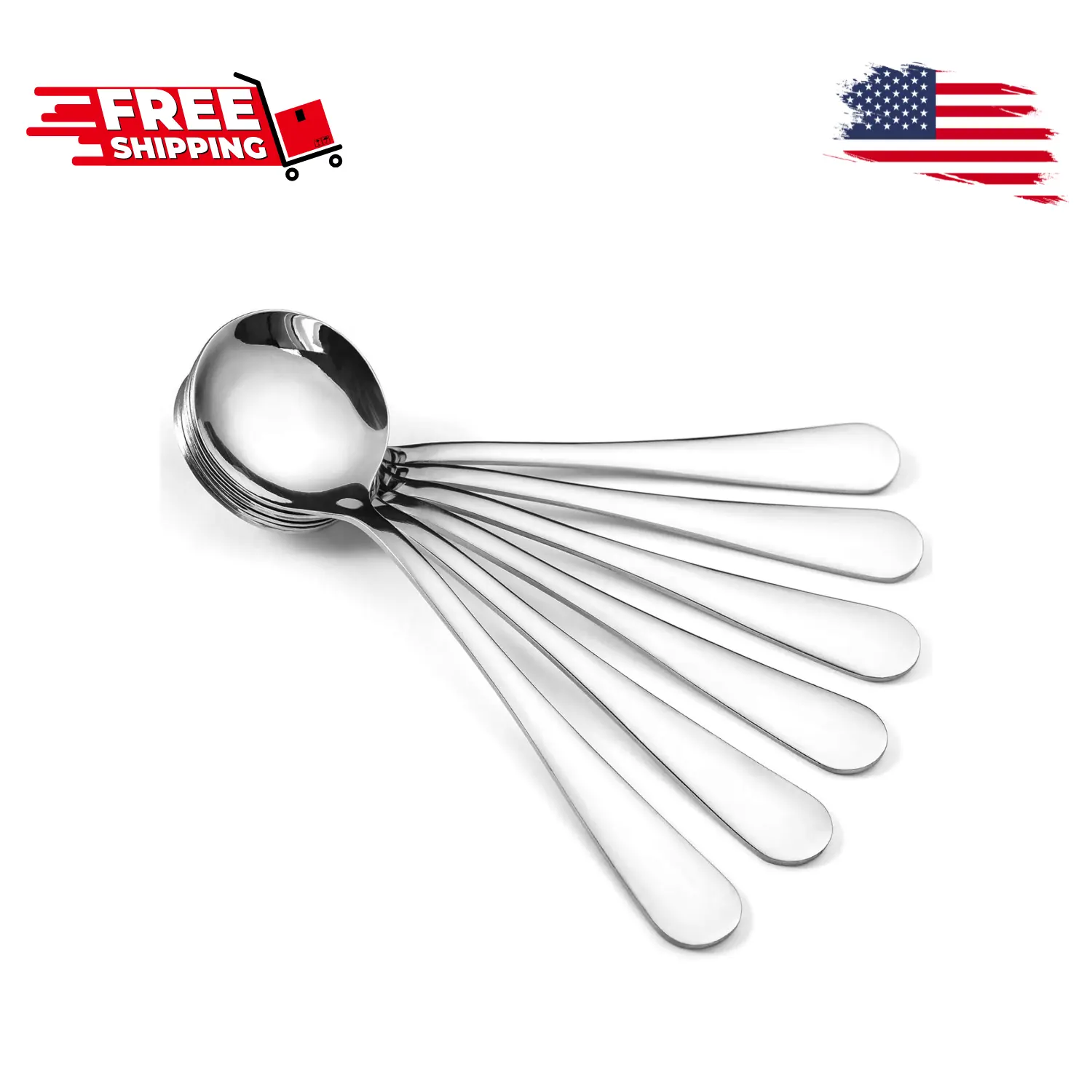 12-Piece Soup Spoons, Round Stainless Steel