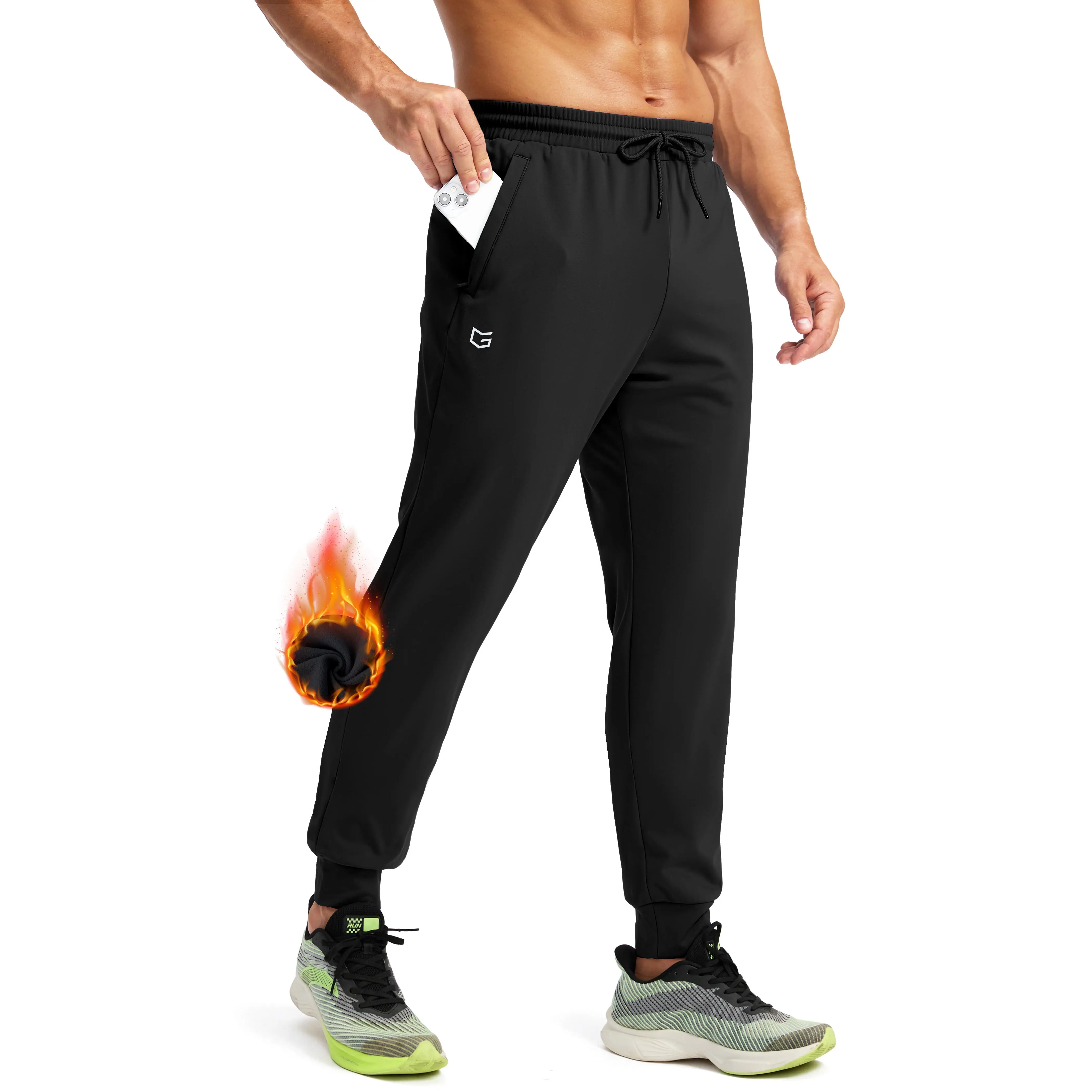 G GRADUAL Men's Soft Fleece Casual Jogger Trousers - Water-Resistant Winter Athletic Runner Pants with Zipper Pockets for Running, Workout