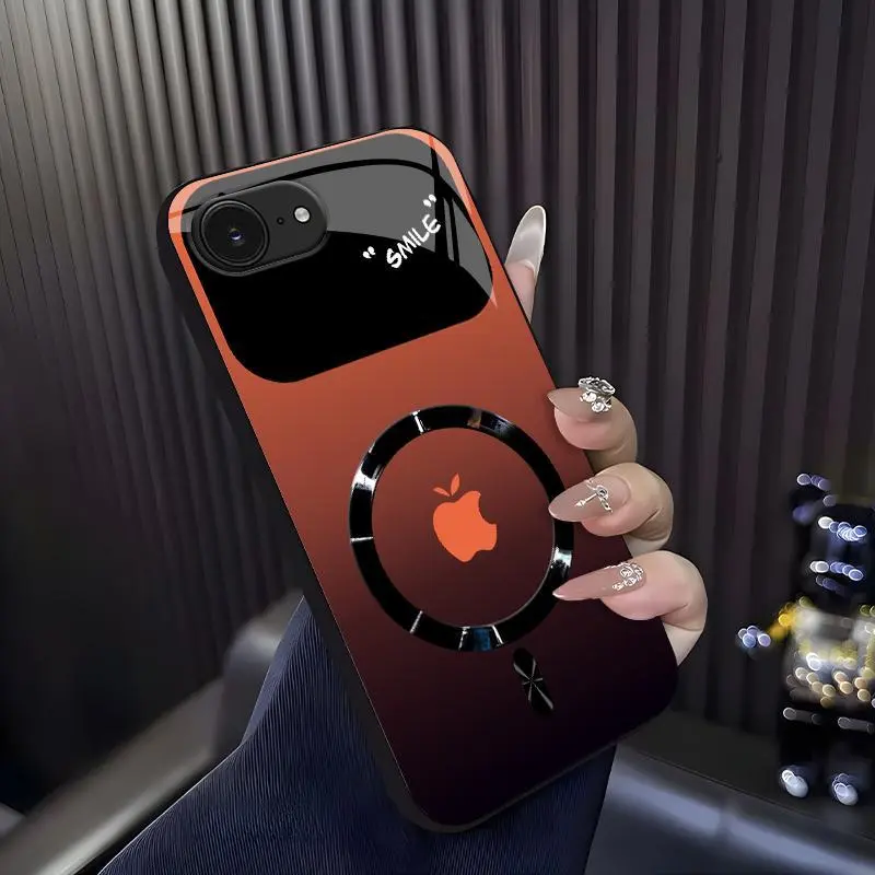 Glossy Mirror Lens "SMILE" Series Luxury Gradient MagSafe Shockproof Smartphone Casing, iPhone 16e Cellphone Protector, Mobile Phone Accessories 952