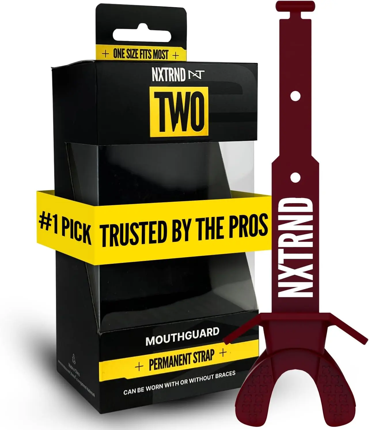 Two Football Mouth Guard, Football Mouthpiece with Strap, Fits Adult & Youth (Maroon)