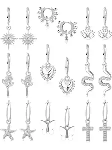 9 Pairs  Golden Small Hoop Earrings Pack with Charm, Silvery Mini Hoop Dangle Earrings with Charm,Huggie Hoop Earrings Set for Women