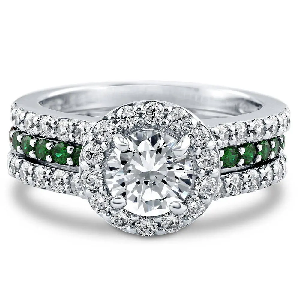BERRICLE Sterling Silver Halo Engagement Rings Statement Stackable Band Insert Ring Set for Women, Round Cut Cubic Zirconia CZ