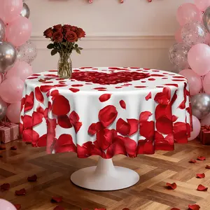1pc Romantic Red Rose Heart Shaped Tablecloth | Polyester, Suitable for Valentine'S Day, Weddings, Mother'S Day, Ideal for Restaurant, Kitchen, Party Decoration