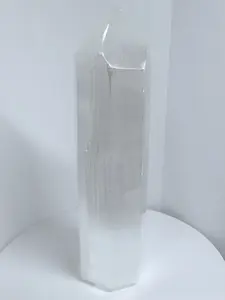 Natural Selenite Crystal Tower 7 Sided 6.25 Inches Hand Carved Polished Decorative Piece for Home Spiritual Practice