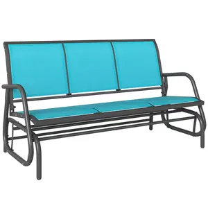 3-Person Outdoor Patio Glider Bench – Seats a Whole Small Family. Wide & Comfortable Seating for Porch, Patio, Backyard or by the Pool. Blue Metal Frame