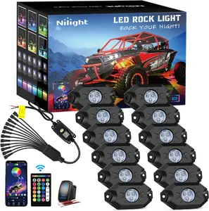 Nilight RGB LED Rock Lights Kit 12 Pods Underglow Multicolor Neon Pod with Remote & Bluetooth App Control DIY Flashing Music Mode Wheel Well Light for Truck ATV UTV RZR SUV  dealsforyoudays