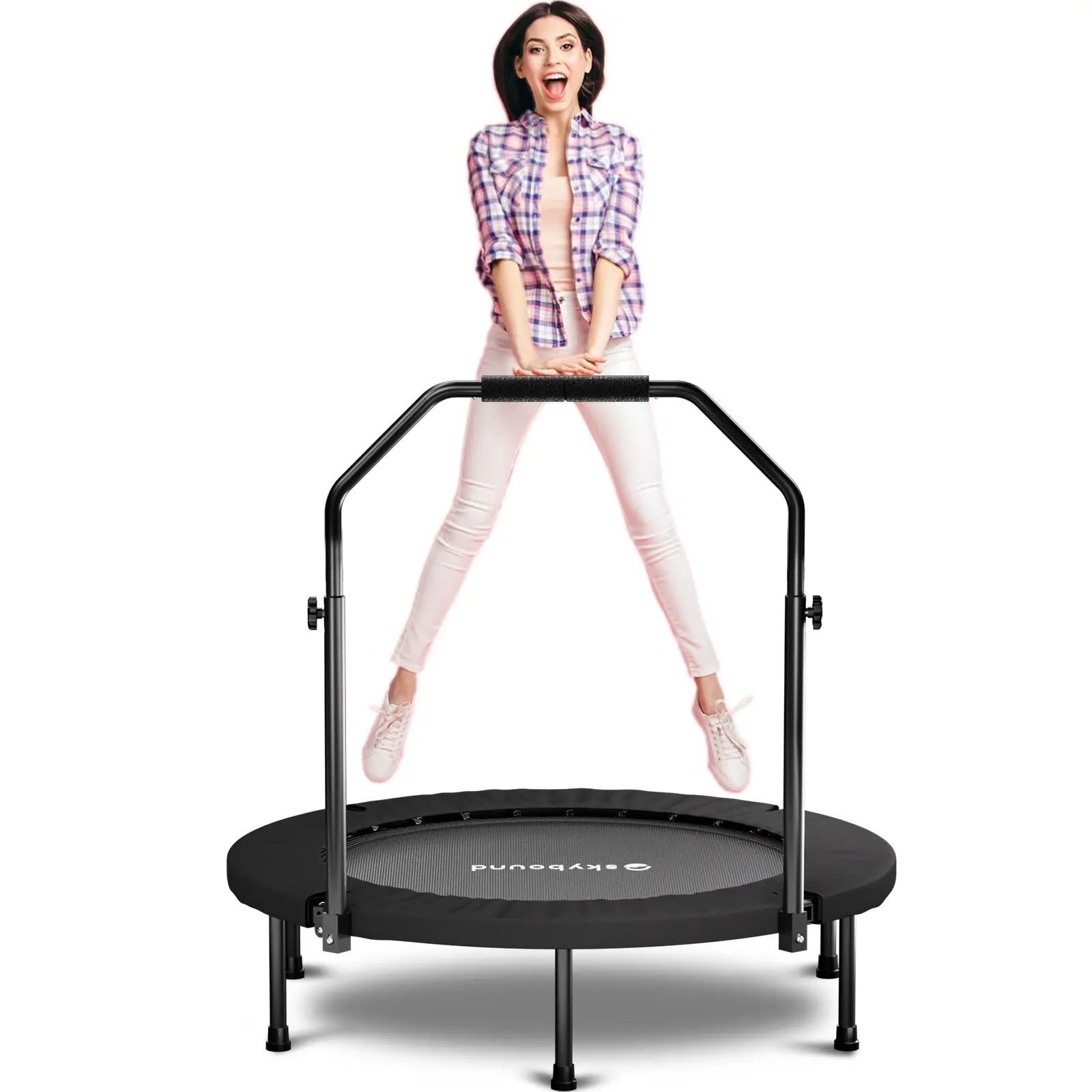 40-Inch Foldable Fitness Rebounder for Adults, Alloy Steel Frame with Adjustable Handlebar, 600 LBS Capacity for Joint-Friendly Trampoline Workout, High-Efficiency Cardio, Indoor Exercise