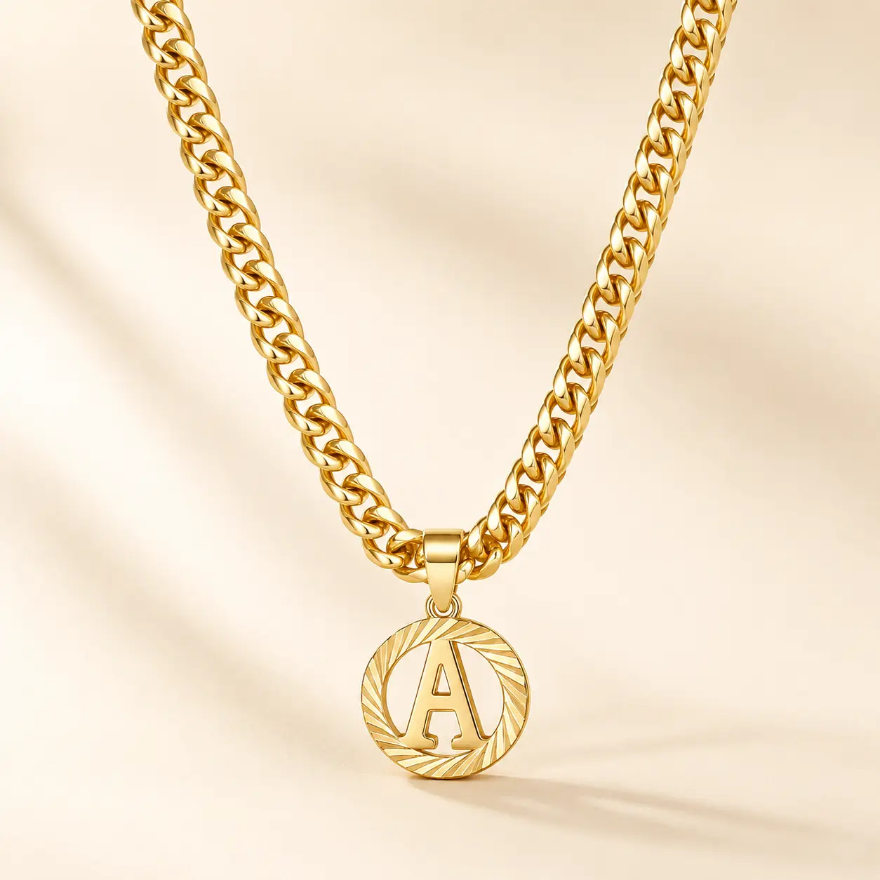 ZEMOREOD Gold Initial Necklace,14K Gold Plated Round Letter Pendant Hollow Capital Monogram 5mm Cuban Chain Necklace Alhpabets from A-Z Dainty Jewelry for Women Men Mothers Day Gift Ideas,summeroutfits,vacationoutfits