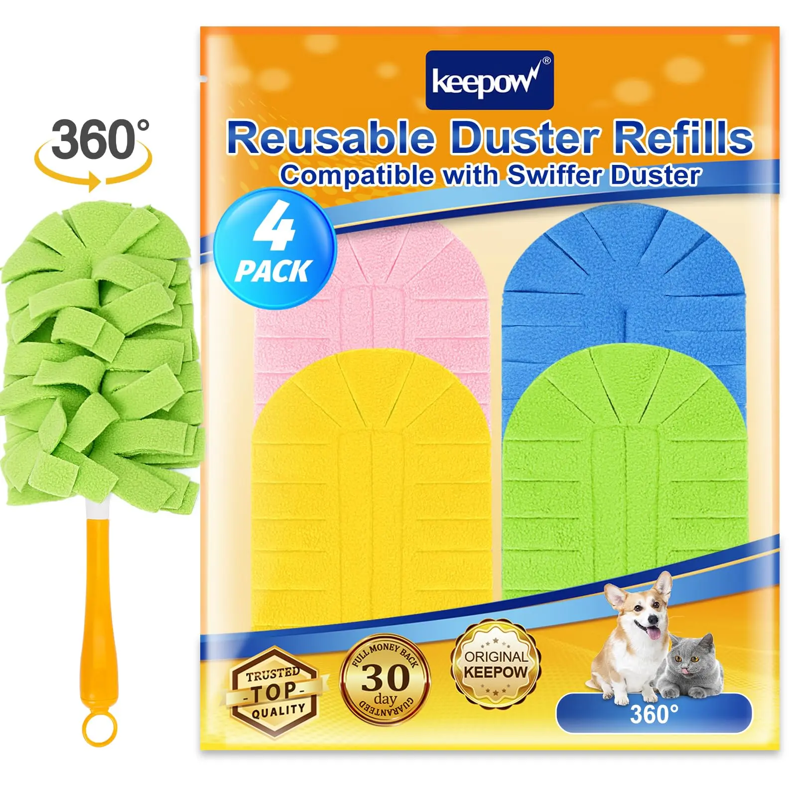 KEEPOW Home Polar Fleece Reusable Duster Refill, Compatible with Swiffer 360-Degree Cleaning Duster Refills (Handle Not Included)