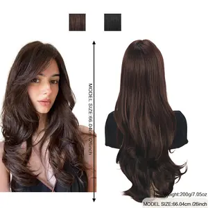 Medium-length wavy straight hair fully machine-made wig 26 inches Linen brown Heat-resistant fiber high-temperature silk wig dyeable and soupable bangs synthetic wig. Linen brown Wave Wig For Women Curly Wave Wig Natural Look Synthetic Heat Resistant Fibe