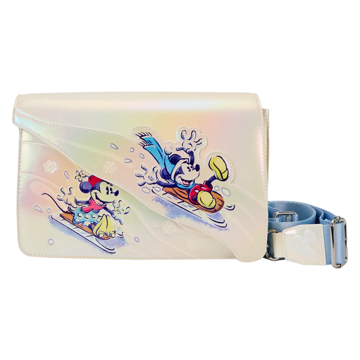 Loungefly Disney Mickey & Friends Winter Wonderland Crossbody Bag, Women's Vegan Leather Casual Shoulder Bag with Iridescent Details, Fashionable Unique Bags