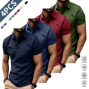 4-piece short-sleeve polo shirt set — casual polos, summer solid-color basics suitable for men’s work, bowling/golf wear, everyday casual outfits, and a business style.