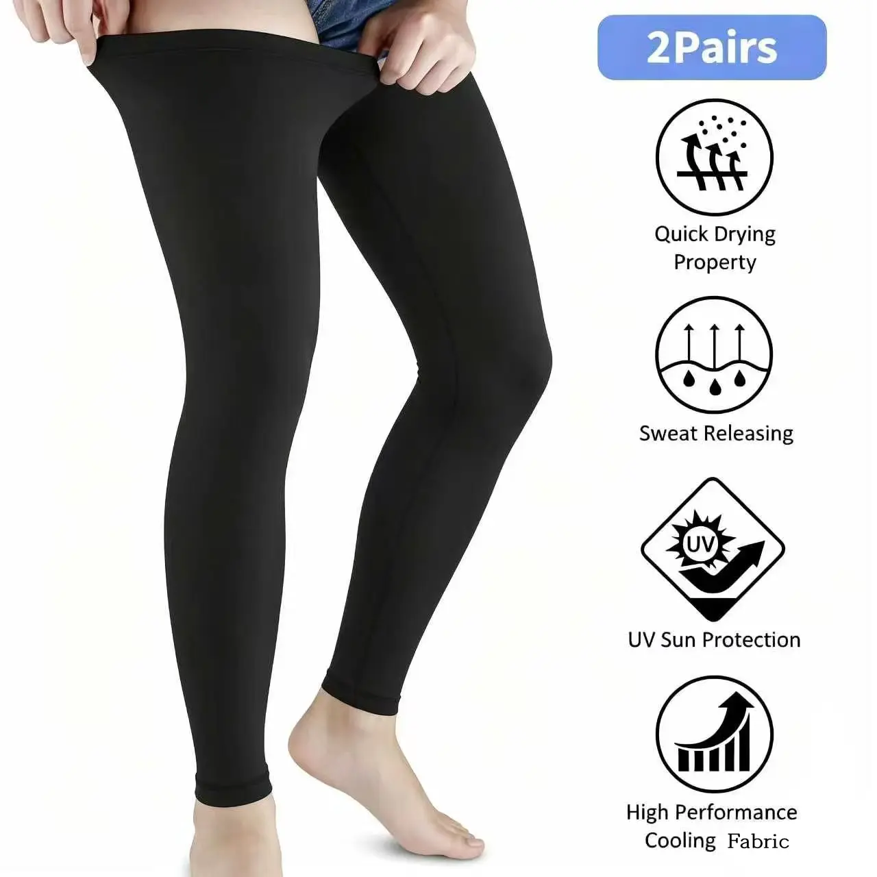 Compression Leg Sleeves,UV Protection,Breathable Cooling Fabric,Non-Slip,Relieve Muscle Soreness,for Running,Hiking,Sports,Outdoor Activities