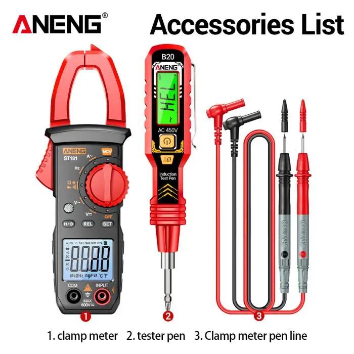 ANENG ST181 Clamp Multimeter with B20 Voltage Tester Pen Set - 400A AC Current Clamp, 1.42 inches Display, Double Jaw Grip, NCV Alarm Beep Live Wire Detector, LED Lights, AC/DC Voltage Tester for Electricians, Homeowners