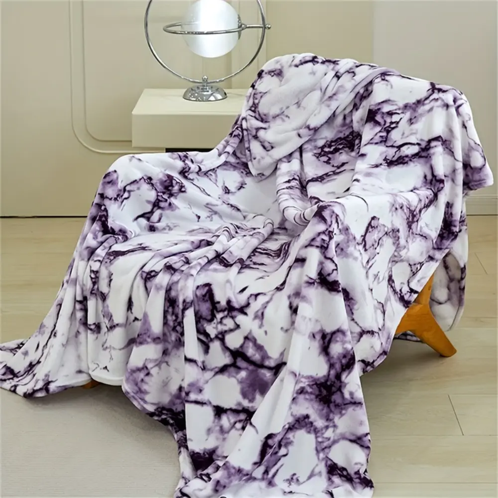 Purple Marble Blanket, Soft Flannel Throw Blanket with White Gray Abstract Stone Print, Cozy Aesthetic Room Decor for Women Girls Teens, Modern Blanket for Bed Couch Sofa Bedroom Dorm, Lightweight Warm Blanket for Movie Night and Napping