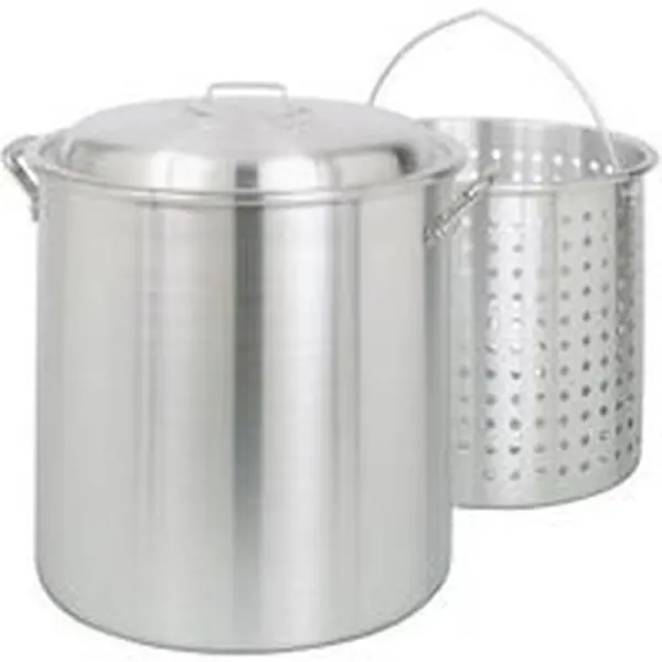 Barbour Int'l Aluminum Stockpot - Pasta Pot with Lid, Perforated Boiling Basket, Heat Resistant Handle, 100Qt Restaurant-Grade Boiling Cookware