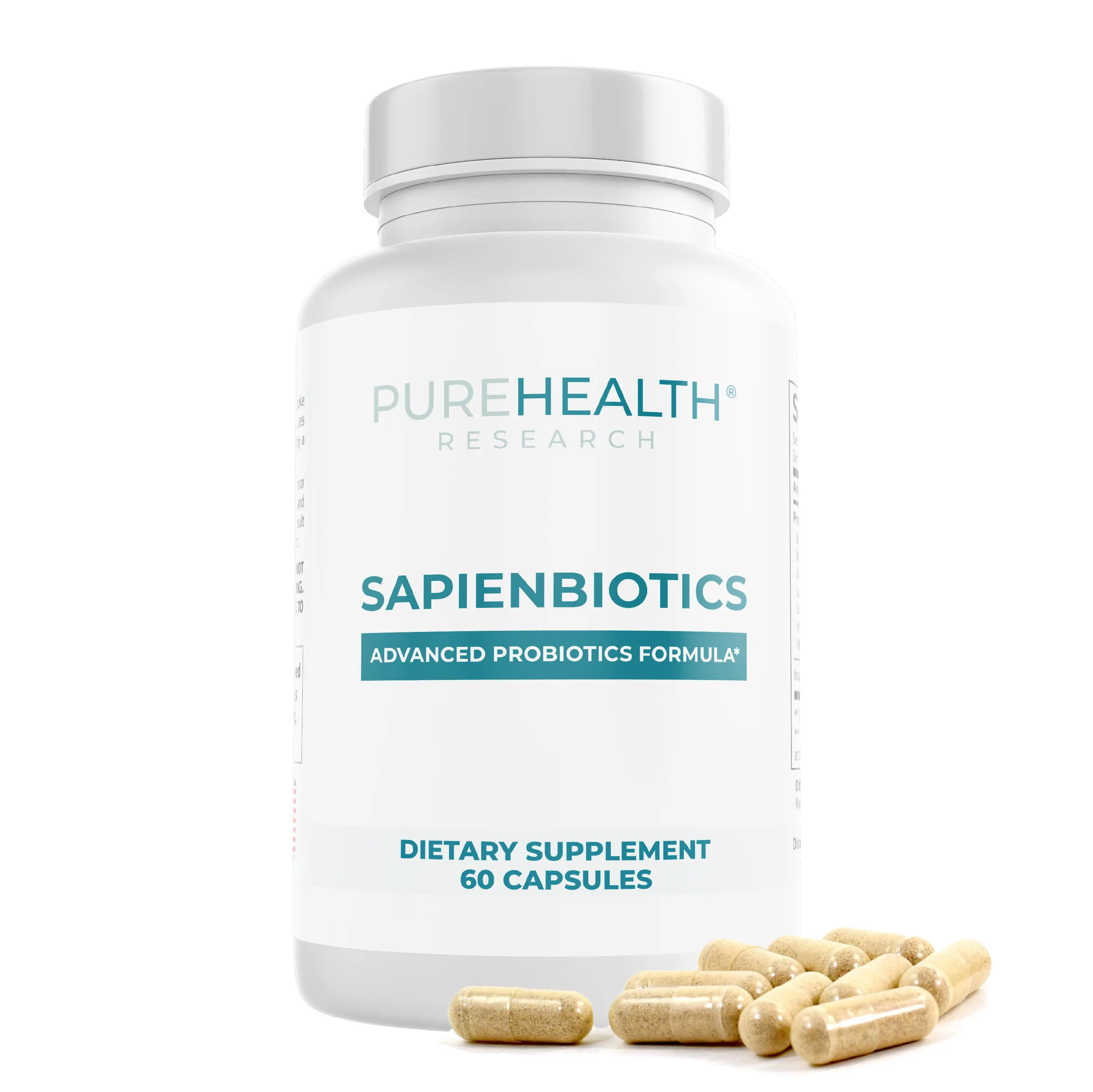 PureHealth Research SapienBiotics Daily Gut Flora Probiotic - Bloating Support, Bottled, Capsule Probiotic & Prebiotic Dietary Supplement for Digestive Health, Bloating Support Probiotic & Prebiotic Supplements, Bottled Probiotic & Prebiotic Supplements