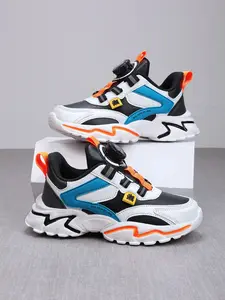 Boys' Lightweight Comfortable Walking Shoes, PU Leather All-Season Running Shoes, Adjustable Rotating Buckle Casual Sneakers, Trainers