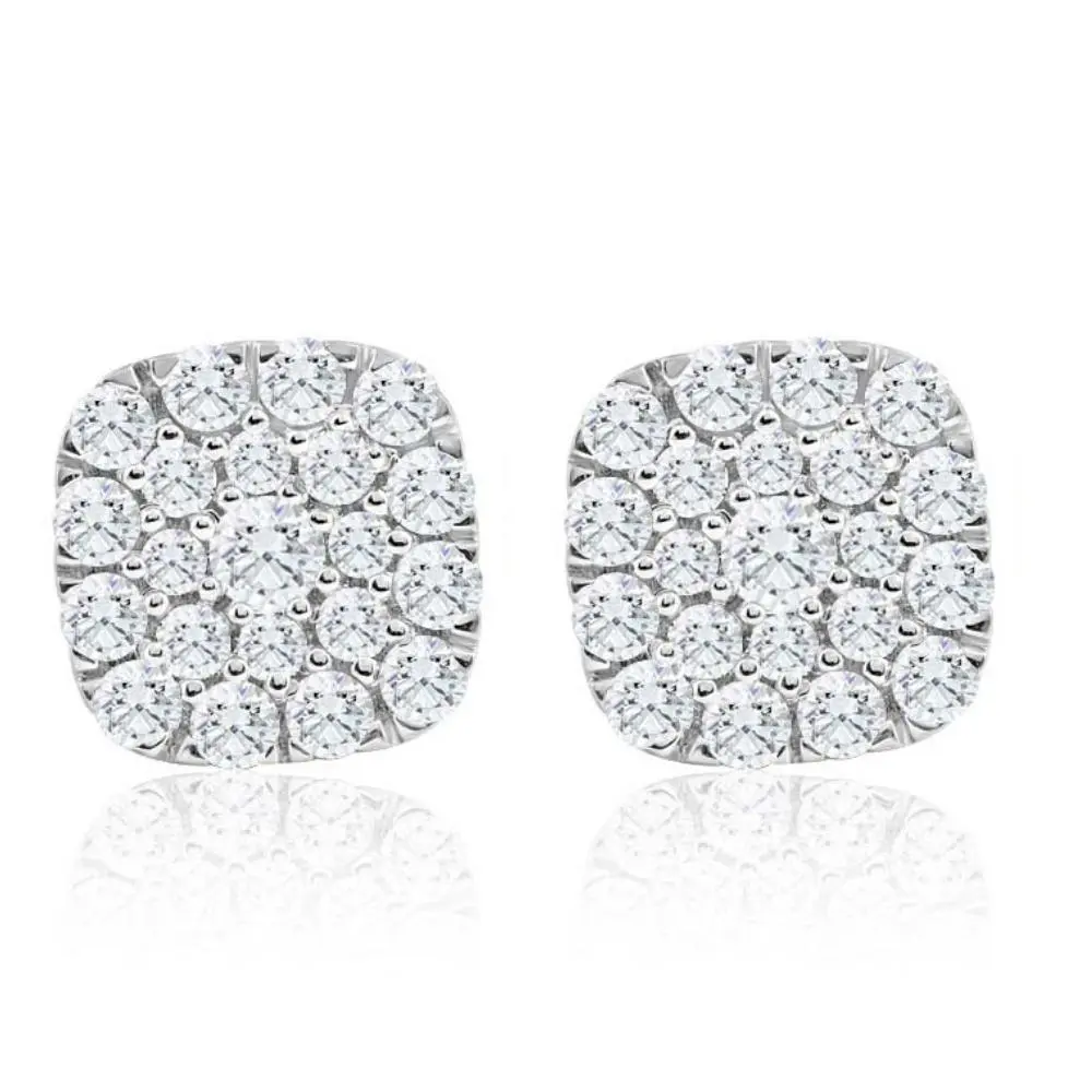 1Ct TW Round Diamond Cushion Halo Studs 10k Yellow Gold Lab Grown Earrings