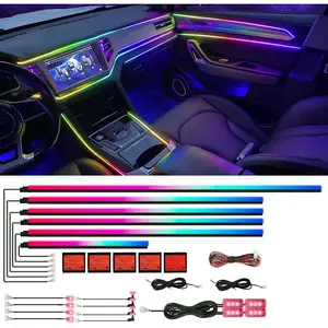 Interior  LED Strip Light with APP, 18-in-1 128 Colorful 6 count Fiber Optic  Decoration Atmosphere Light Kits, Dual Zone  Sync Rhythm RGB Neon Lighting for