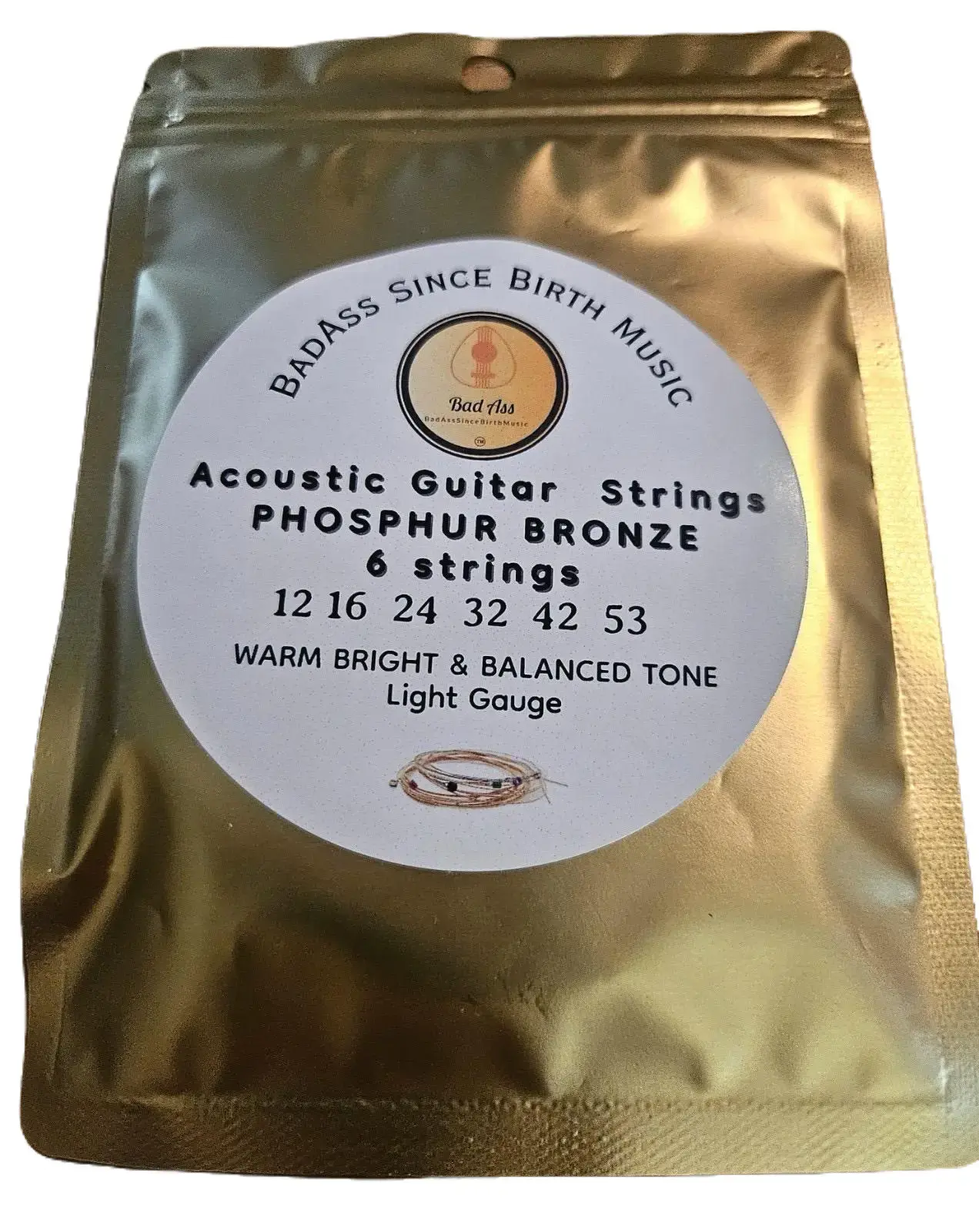 BADASS Acoustic Guitar Strings - 6-Strings Roundwound Phosphor Bronze, Light Gauge 12-53, Hex Core, Precision Wound, Corrosion-Resistant High-Carbon Steel, Durable and Reliable, Warm Balanced Tone, Ideal for Acoustic Play & Tuning