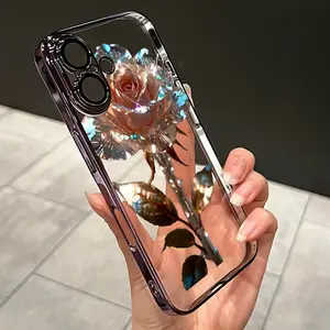 Full Lens Cover Electroplated Case with Dazzling Floral Pattern /for iPhone 17 Air/16 Plus/15 Pro Max/14 Pro/13/12/11,Suitable as a Gift for Family or Friends,Ideal Christmas Accessories/JTDDTPU6