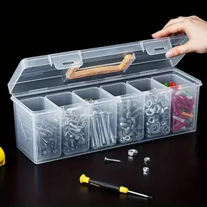 7pcs(6 Small Boxes and 1 Large Box) Tool Parts Storage Box, Multi-cell Portable Transparent Tool Storage Box, Household Screws, Wrenches, Hardware Accessories Classification Storage Box, Sorting Box, Portable Partition Sorting Box