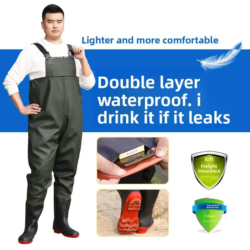 Thickened One-Piece Waders for Aquaculture and Fishing with Straps, Rain Boots, Fishing Pants, Sea Fishing, Durable and Wear-Resistant, Half-Length Men's Wading Pants