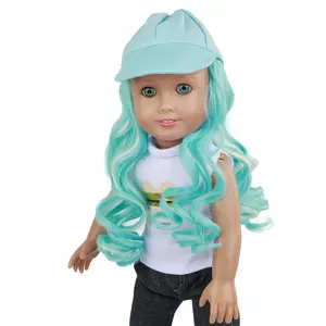 Resilient Girl Turquoise Baseball Cap with Turquoise White and Green Wig Hair for 18in Dolls Stylish Wavy Holiday Accessory Unisex Fit