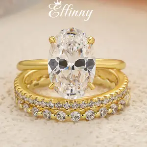 Effinny Jewelry 3.5ct Oval Cut 3PCS Wedding Ring Set in 925 Sterling Silver, 5A Cubic Zirconia Promise Ring Set, Bridal Ring Set for Women
