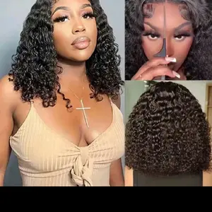 Glueless Wig 14 Inches Burmese Jerry Curly Brazilian Hair Human Hair, 200 Density Lace HD 13x4 Look Natural