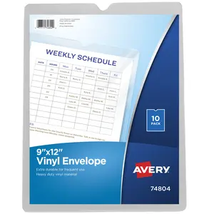 Avery File Envelopes, 9" x 12" Travel Document Organizer, Holds up to 60 Sheet, 10 Vinyl Envelopes (74804)