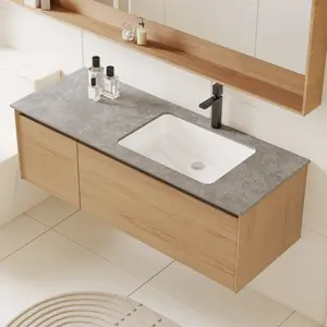 47.24 Single Bathroom Vanity, Modern, Gray Stone Stop, Light Solid Wood
