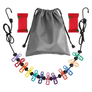 Retractable Travel Clothesline, 1 Count Portable Lightweight Elastic Clothesline with 2 Disposable Compressed Towels & 12pcs Clothespins, Accessories, Clothes Drying Tool for Indoor and Outdoor, Balcony, Outdoor Camping, Laundry Products