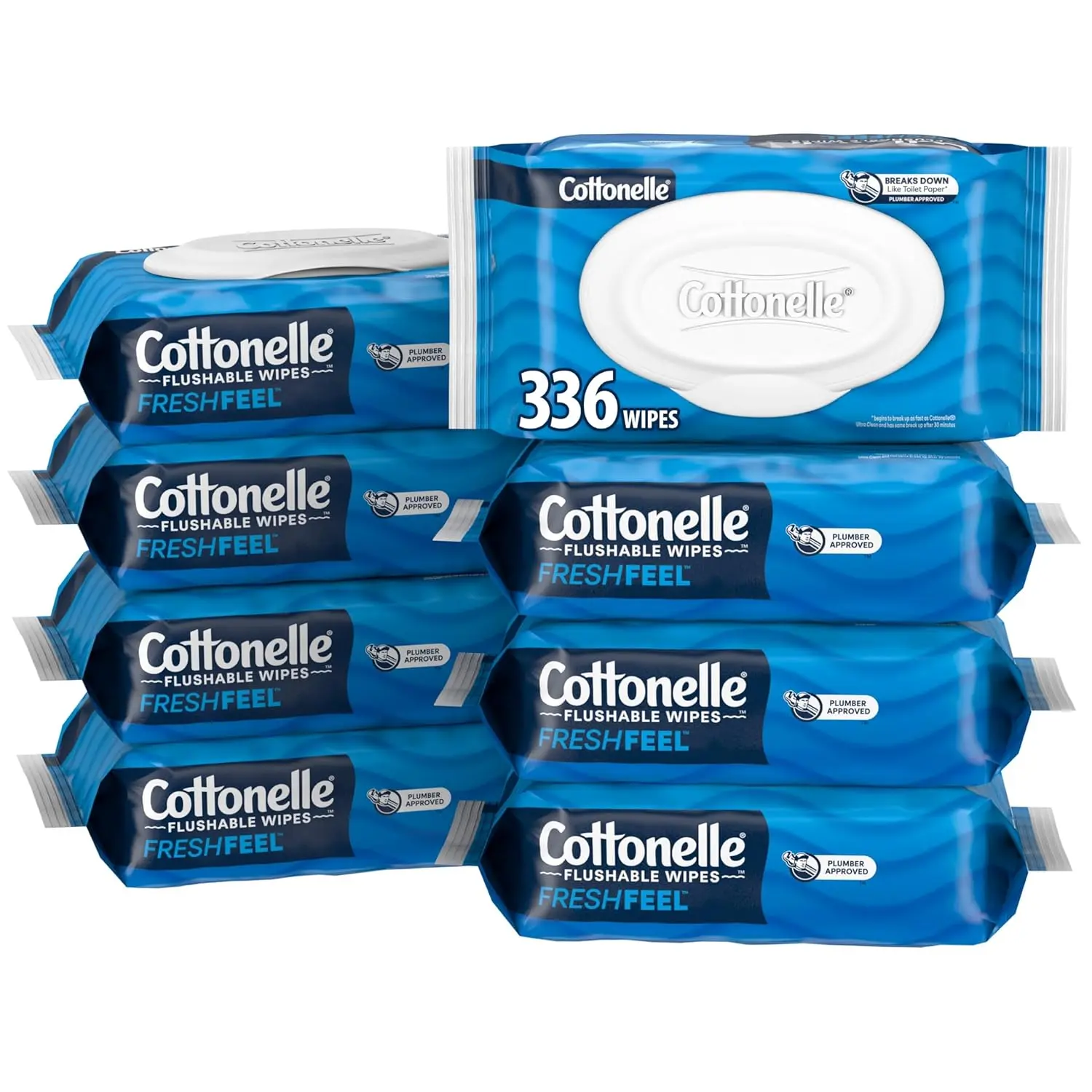 Flushable Wet Wipes 8 Packs Flip Top 42 Wipes Per Pack (336 Total) for Cleaning Bathroom Toilet