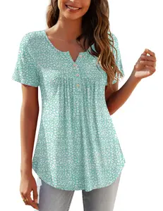 ZEAGOO back to school Women Tunic Tops Dressy Casual Summer Short Sleeve Shirts Floral Loose Fit Pleated Boho Top S-XXL