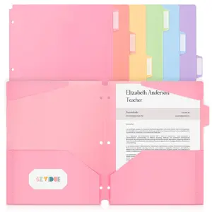 SKYDUE 6-Pack 3-Hole Plastic Folders with Pockets & Tabs, Waterproof Letter Size Folders for School Office