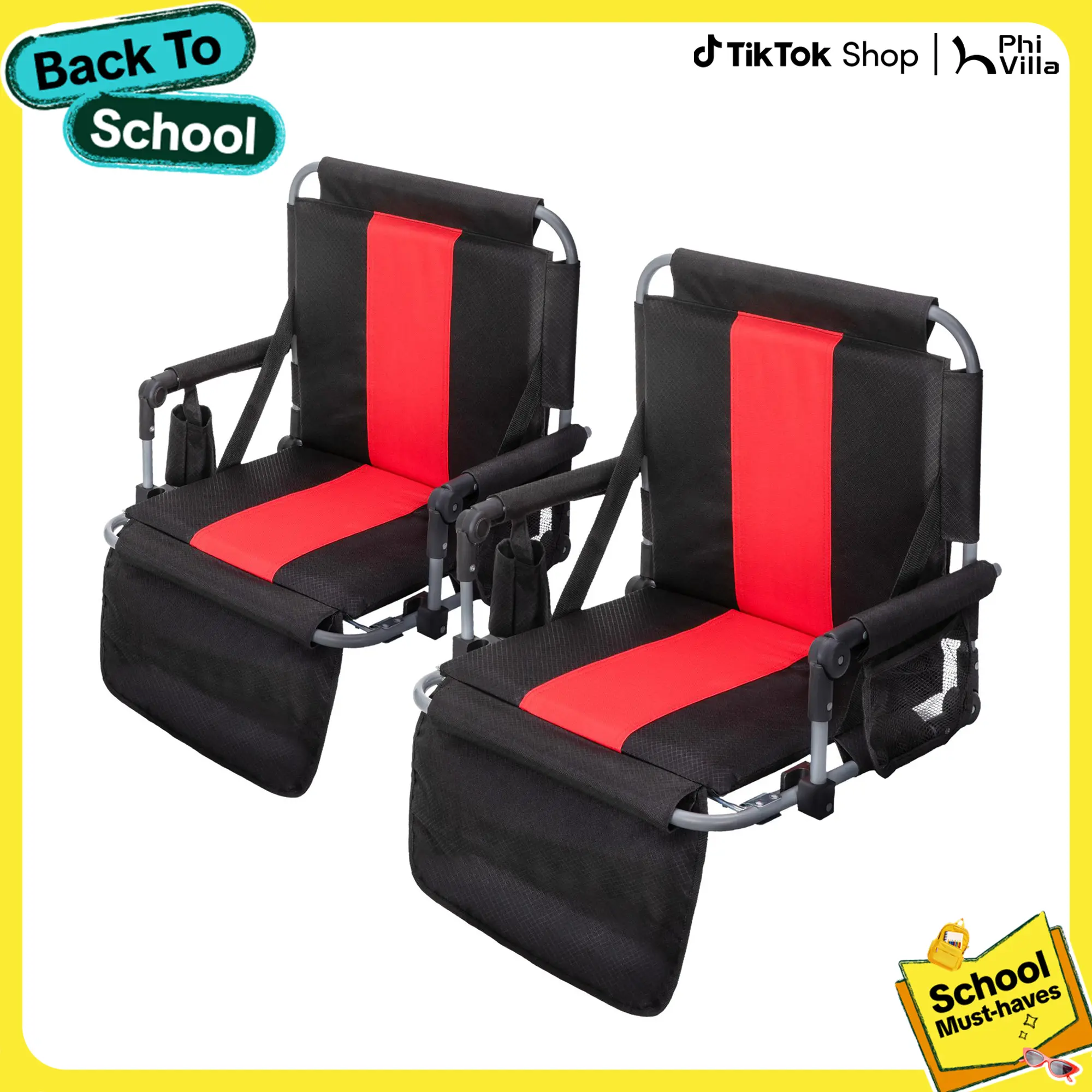 [live]Folding Stadium Seat Bleacher Chair with Cup Holder, Mesh Bag and Hide Hooks, Portable Stadium Chair with Back and Cushion, DealsForYouDays