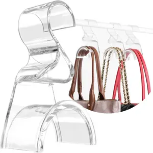Premium clear purse hanger closet set of 3 durable acrylic organizers and storage bag hanger for luxury closet purse hanger holder for handbags premium backpack purse hooks
