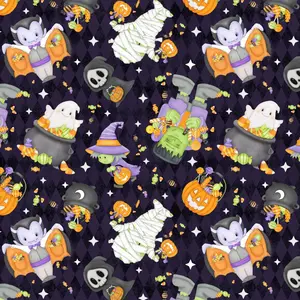 Fabric Henry Glass Dark Purple Tossed Motifs Glow in the Dark Moonlight Mischief by the Quarter Yard 2552G-55