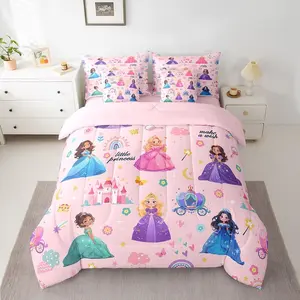 7 Piece Princess Bedding Set,Pink Castle Bed Set,Includes Comforter,Sheet Set,Pillowcases & Pillow Covers Fairy Dreamy Bed in a Bag Breathable
