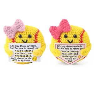 Knitted Positive Energy Baseball Gift, Soft Stuffed Doll, Includes Bow and Inspirational Card, Perfect for Players, Teammates, or Loved Ones