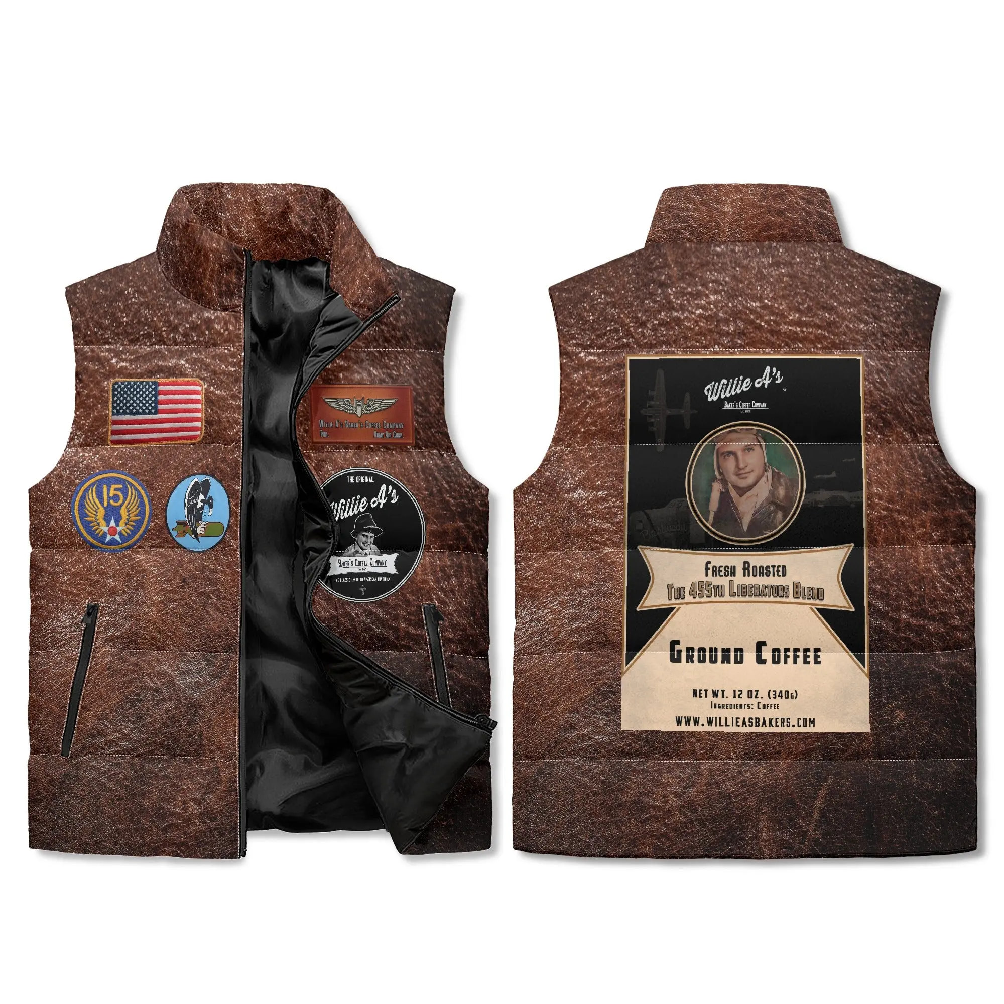 The 455th Liberators Blend Tribute Vest Unisex Lightweight Print Stand Collar Zip Up Puffer Vest