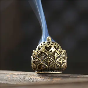 Hollow Lotus Design Incense Burner, Vintage Style Desktop Decor, Home Office Candle Holder & Home Decor Supplies