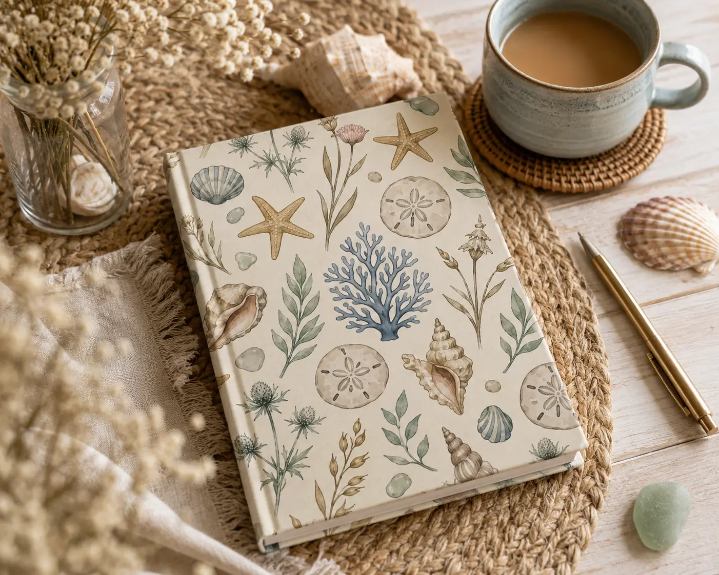 Salt & Sand Collection Journal | Seashell and Coral Hardcover Notebook | Beach Journal | Ocean Lover Gift | Coastal Nature Writing Journal