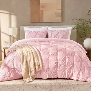 Andency 3 Pieces Cute Pinch Pleat Bedding Comforters & Sets, Soft Lightweight Fluffy Down Alternative All Season Bed Set