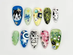 Whimsical Cartoon Press On Nails - Unique Cartoon Nail Art - Hand Decorated with Cute Characters - Trendy Cartoon and Anime Designs